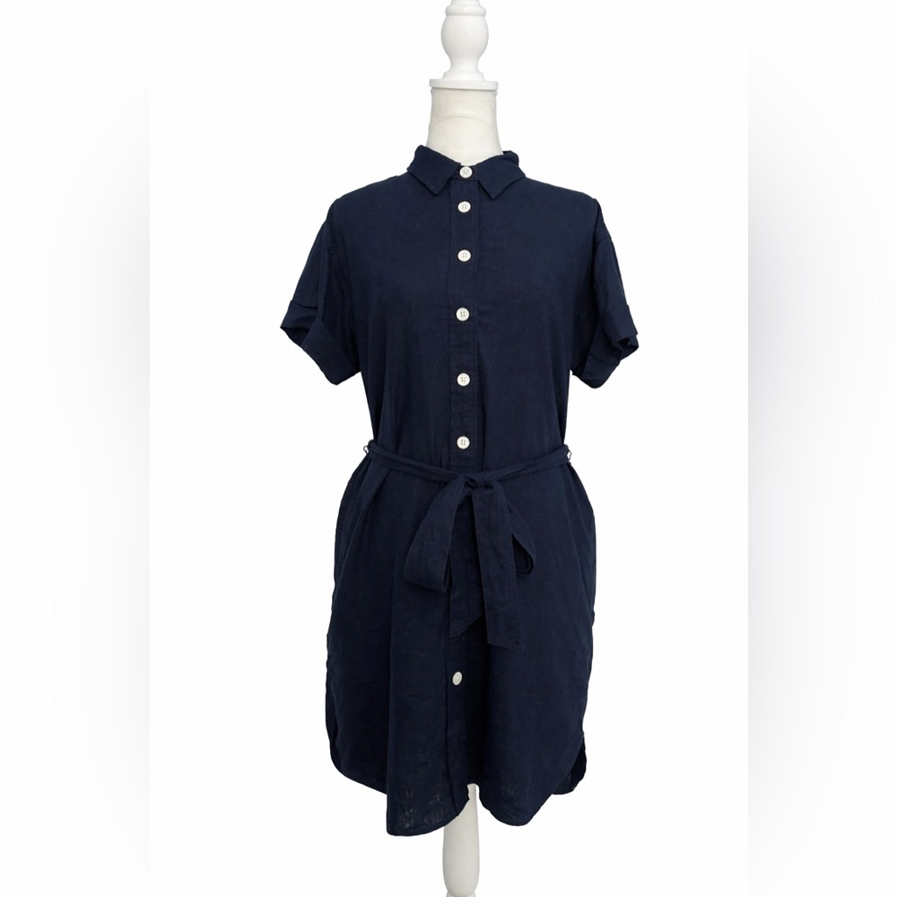 NWOT / J.crew factory Linen-blend belted mini shirt-dress - Picture 2 of 5